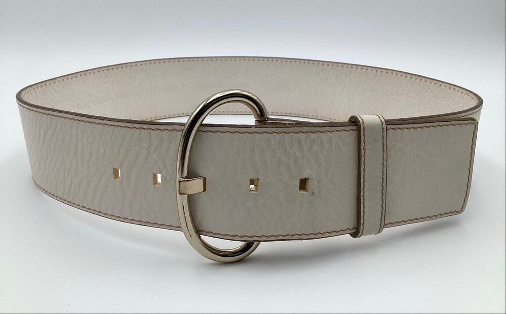 Banana Republic Vintage White Italian Leather Wide Waist Belt silver Buckle M